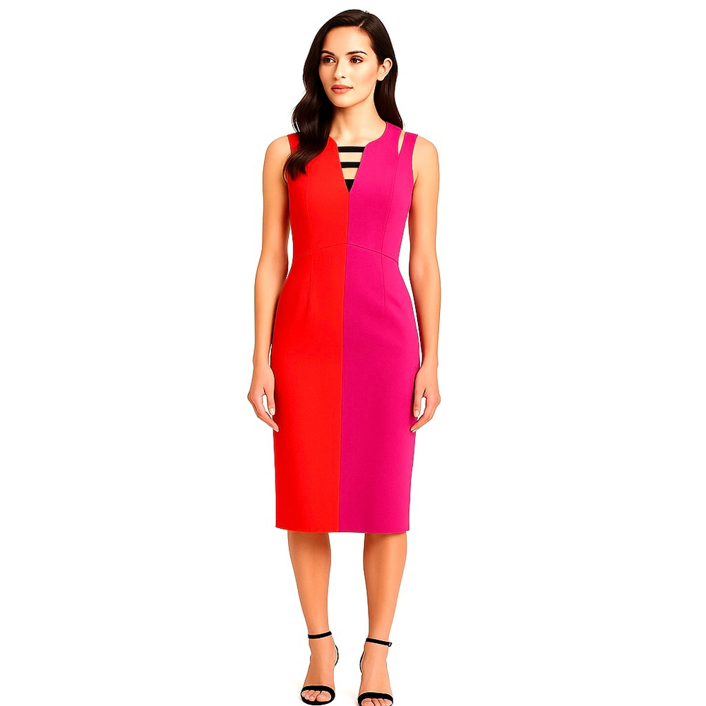 Karen Millen Red and Pink Midi Dress